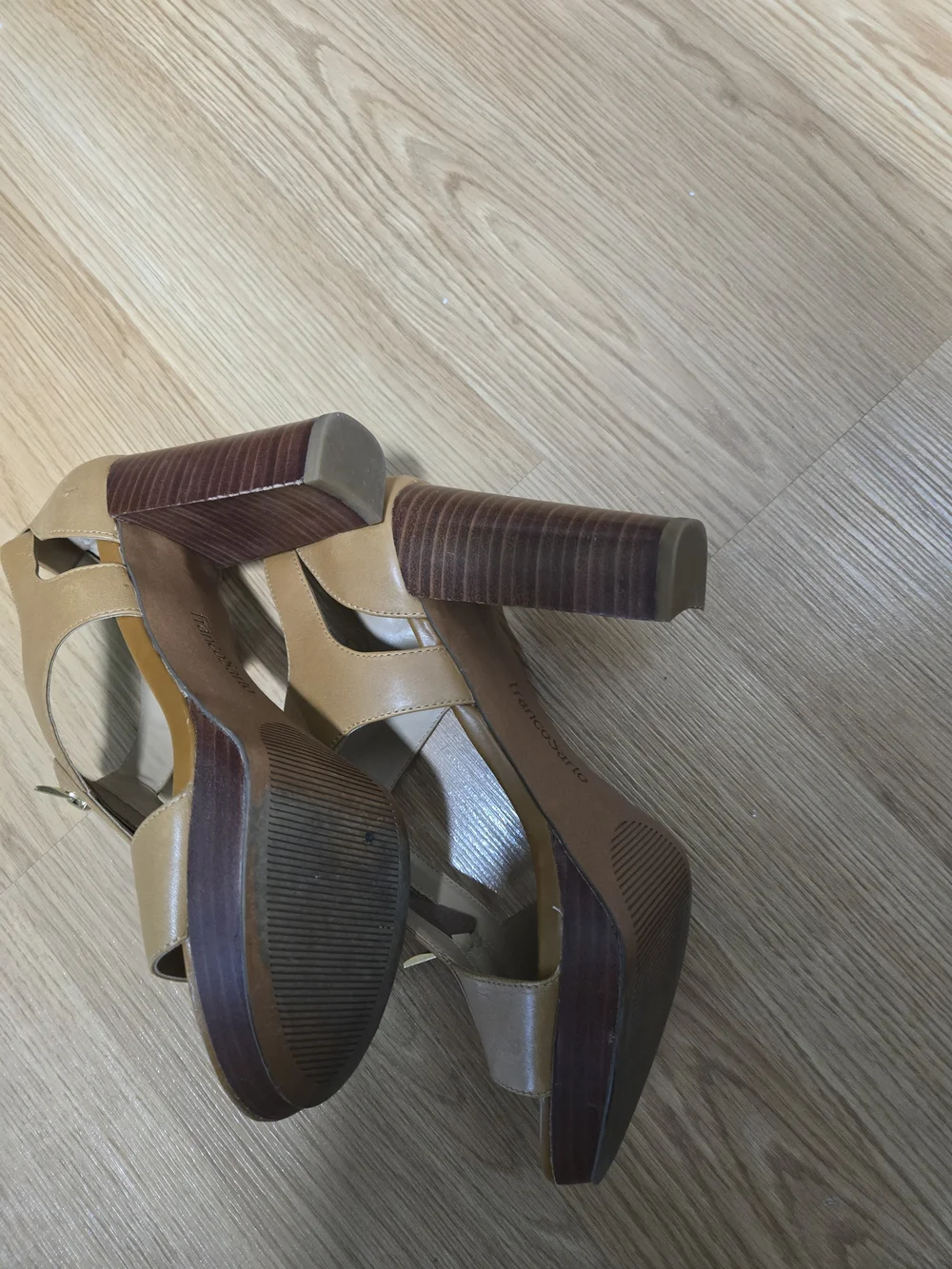 Franco Sarto Women's Tan Platform Sandals with Gold Zipper Accent